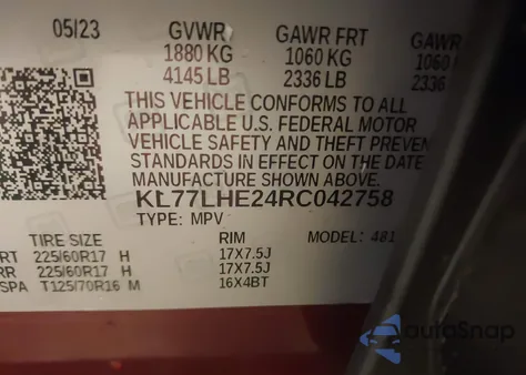 2024 Chevrolet Trax Fwd Lt z USA, uszkodzony, nr VIN KL77LHE24RC042758